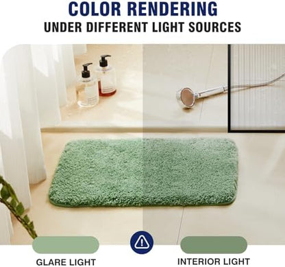 TECHMILLY Shaggy Bathroom Rugs Thick Non Slip Microfiber Mat Green 17"x24"