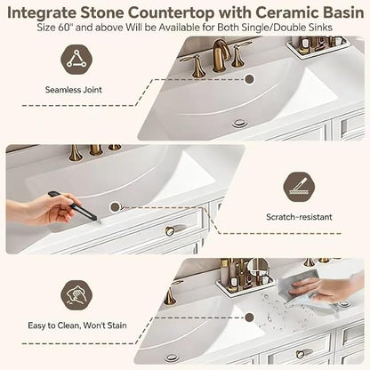 48-92IN Single/Double Sink Bathroom Vanity, Defogging Smart Mirror, Modern American Free Standing Vanity with Bathroom Cabinet