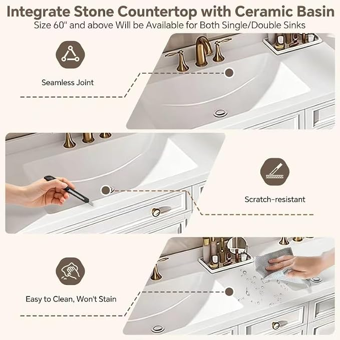 48-92IN Single/Double Sink Bathroom Vanity, Defogging Smart Mirror, Modern American Free Standing Vanity with Bathroom Cabinet