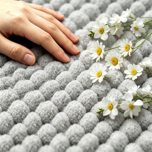 SUBRTEX Bathroom Rugs, U Shaped Chenille Bath Rug 24" x 20" Soft Short Plush Bath Mat Soft Shower Mat Water Absorbent Shower Mat Quick Dry Machine Washable, Light Gray