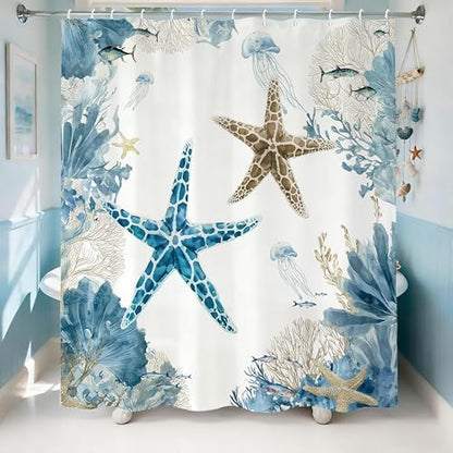Brown Beach Shower Curtain for Bathroom, Ocean Coastal Theme, 72x72 In