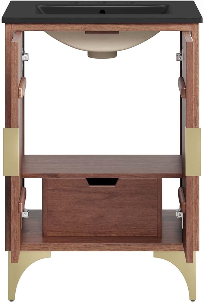 Modway Daylight Bathroom Vanity Cabinet with Ceramic Sink Basin, 24 Inch, Black Walnut