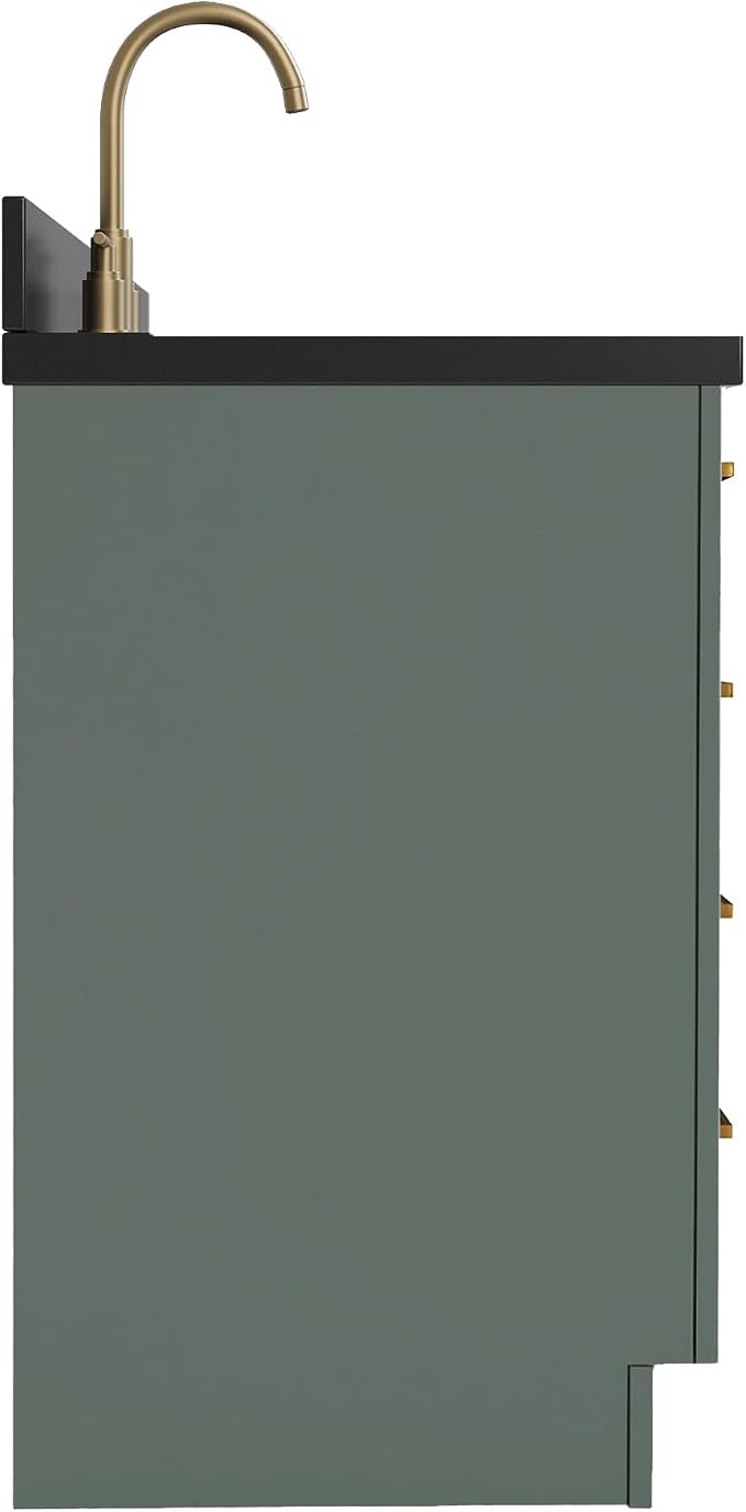 ARIEL Hepburn 60-inch Bathroom Vanity with Sink,Solid Wood, 1.5-inch Carbon Black Quartz Countertop, Single Rectangular Porcelain Sink, Soft Closing Doors, Dovetail Drawers, Vintage Green