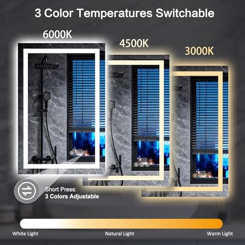36"x 36" LED Bathroom Mirror with Lights, Smart Anti-Fog, Stepless Dimmable