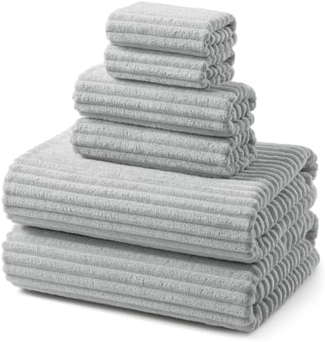 REDKISS Gray Bath Towels Set 6 Piece - Microfiber Bathroom Towels of 6 Large, Highly Absorbent Bath Towel, Soft Shower Towel for Bathroom, Hotel 2 Bath Sheet 2 Hand Towel 2 Washcloths