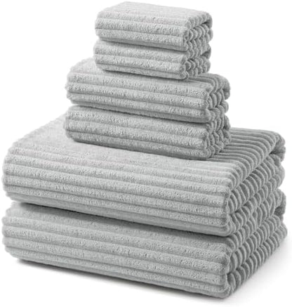 REDKISS Gray Bath Towels Set 6 Piece - Microfiber Bathroom Towels of 6 Large, Highly Absorbent Bath Towel, Soft Shower Towel for Bathroom, Hotel 2 Bath Sheet 2 Hand Towel 2 Washcloths