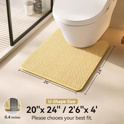 Triohero Toilet Rug, Thin Toilet Rugs U Shaped Washable Non Slip Absorbent Quick Dry Low Pile Toilet Mat, Yellow 20"x24" U Shape