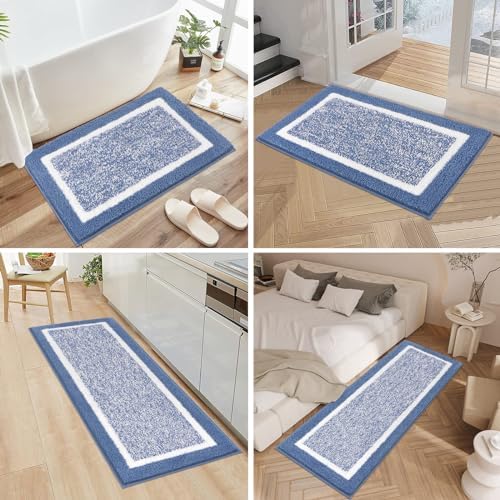 Pauwer Bathroom Rug Sets 3 Piece, Non Slip Washable Bath Mat, Blue