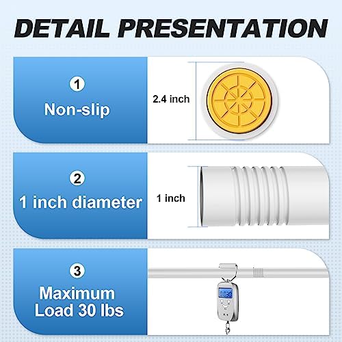 CorkLatta White Shower Curtain Rod 31 to 104 Inch,1 Inch Diameter Adjustable Spring Tension Curtain Rod No Drilling Stainless Steel Telescoping Rod,No Rust
