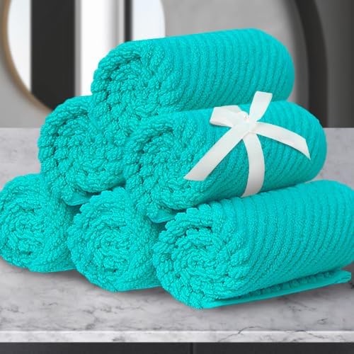 VOOVA & MOVAS Washcloths 6PC, 100% Cotton, 13x13 in, Turquoise