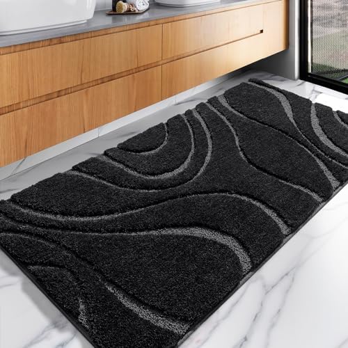DEXDE Bathroom Rug 24x47 Non-Slip Plush Shaggy Bath Mat for Bathroom Black
