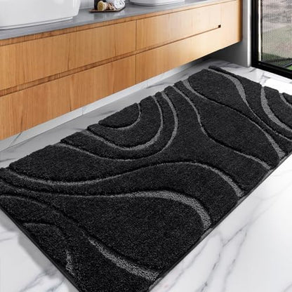 DEXDE Bathroom Rug 24x47 Non-Slip Plush Shaggy Bath Mat for Bathroom Black