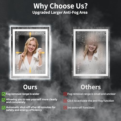 24"x30" LED Bathroom Mirror with Lights, Anti-Fog, Backlit+Frontlit