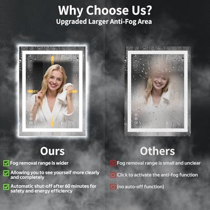 24"x30" LED Bathroom Mirror with Lights, Anti-Fog, Backlit+Frontlit
