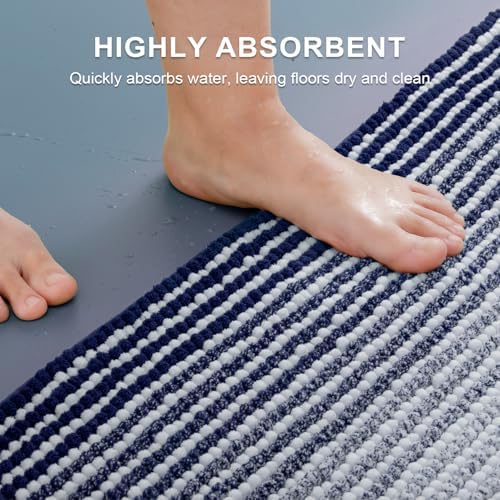 BSICPRO Bathroom Rugs Sets 2 Piece, 32"x20" + U-Shaped 24"x20", Navy Blue