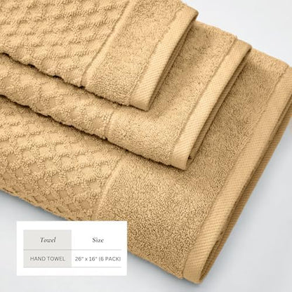 Great Bay Home Hand Towels - 100% Cotton 6 Pack 26x16 Hand Towel Set - Absorbent, Durable, Quick-Dry Towels for Bathroom (Sand)