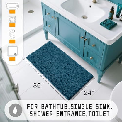 Yimobra Large Bathroom Rugs 36"x24", Non Slip Bath Mat for Tub, Shaggy Rug Floor Carpet, Extra Soft Super Absorbent Quick Dry, Machine Washable,Peacock Blue