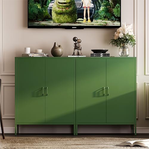 YAUWOH Metal Cabinet with 2 Doors and 4 Shelves，39.96" Tall Steel Office Cabinet,Bathroom Floor Locker for Office,Home,Garage,Gym,School (1PC,Forest Green)