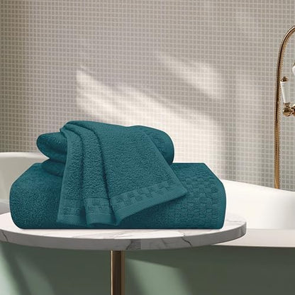 MyOwn Ultra Soft 3 Pack Cotton Towel Set, Contains a Bath Towels 28x55 inch, a Hand Towels 16x24 inch & a Wash Coths 12x12 inch, Ideal Everyday use, Compact & Lightweight - Teal