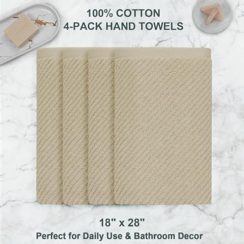 VOOVA & MOVAS Bathroom Hand Towels 4PC, 100% Cotton, 18x28 in, Dark Beige