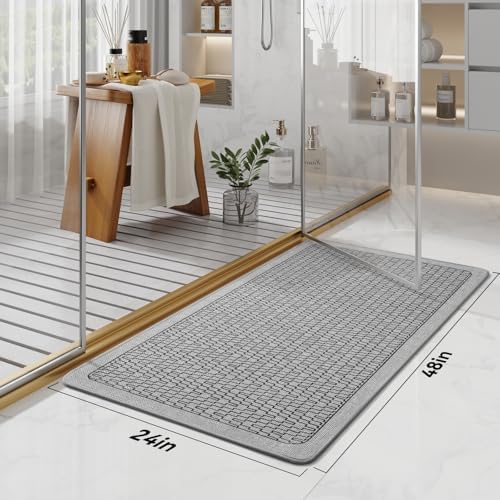 YDKGL Bathroom Runner Rug, Long Thin Bath Mat Fit Under Door, Grey 24x48