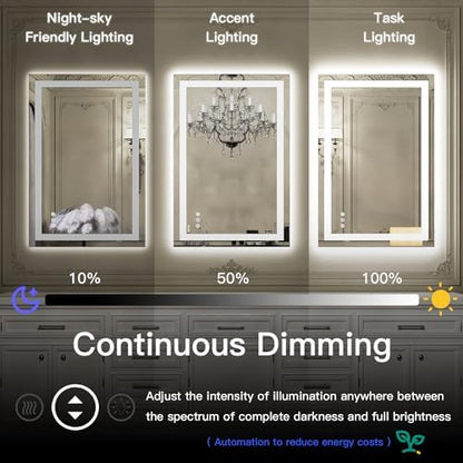 ISKM 24x32 LED Mirror for Bathroom, Front and Back Lit, Anti-Fog, Dimmable
