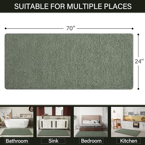LOCHAS Luxury Bathroom Rug Shaggy Bath Mat 24 x 70 Inch, Sage Green