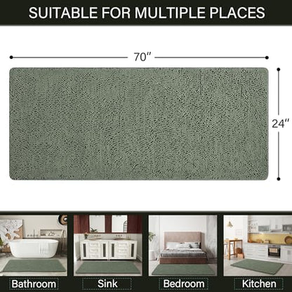 LOCHAS Luxury Bathroom Rug Shaggy Bath Mat 24 x 70 Inch, Sage Green