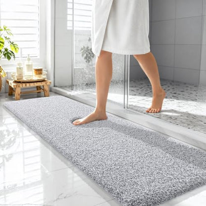 OLANLY Microfiber Bathroom Rugs 59x20, Quick Dry Bath Mat, Grey and White
