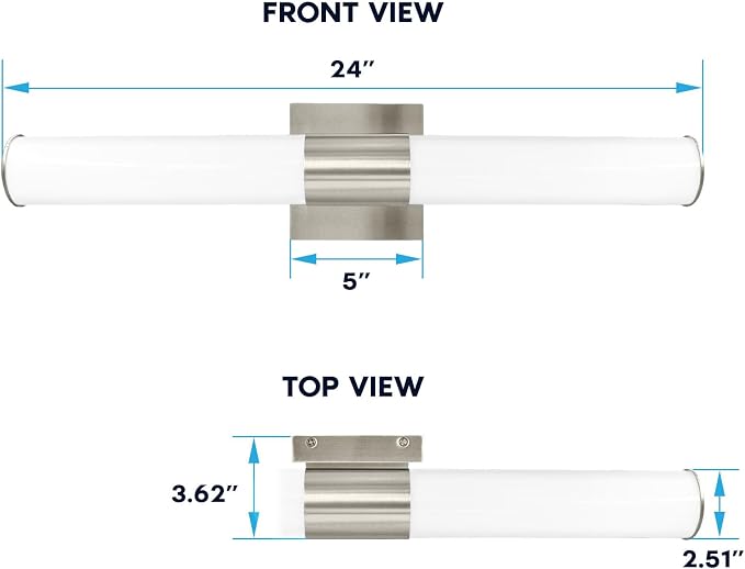 LUXRITE LED Bathroom Vanity Light Fixtures 24 Inch Brushed Nickel 5 CCT 2700K-5000K Selectable Over Mirror Vanity Lights Modern Wall Light Bar 24W 1700 Lumens CRI 90 Dimmable Damp Rated ETL Listed