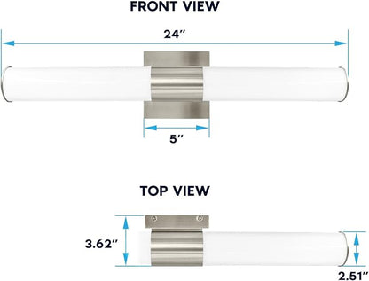 LUXRITE LED Bathroom Vanity Light Fixtures 24 Inch Brushed Nickel 5 CCT 2700K-5000K Selectable Over Mirror Vanity Lights Modern Wall Light Bar 24W 1700 Lumens CRI 90 Dimmable Damp Rated ETL Listed