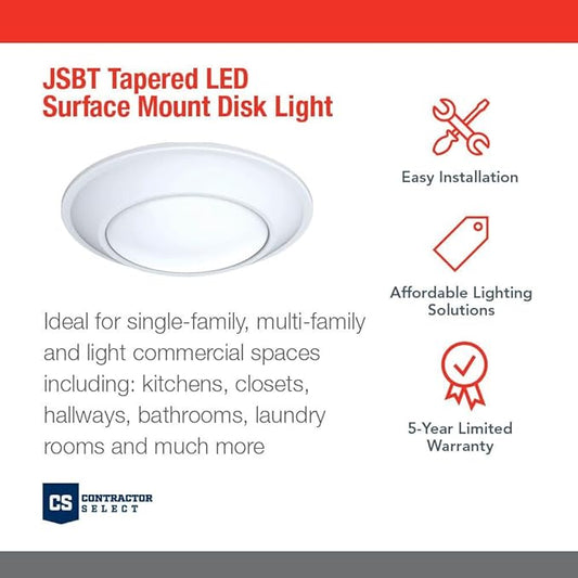 Juno JSBT 6-Inch SlimBasics Tapered Disk Downlight, 3000K, White (6 Pack)