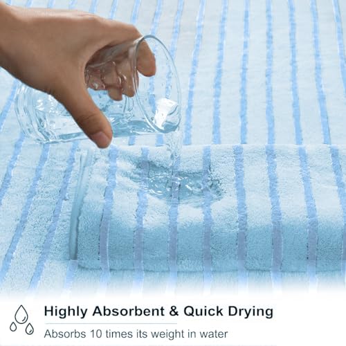 8 Pcs Blue Cabana Stripe Bath Sheet Set Oversized Bath Towel-2 Bathroom Sheets,2 Hand Towels,4 Washcloths Soft Jumbo Towels Absorbent Shower Towel Quick Dry Beach Chair Towel Spa Gym Hotel Towels