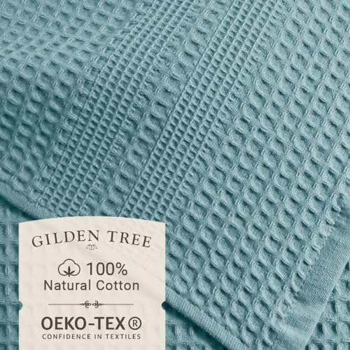 GILDEN TREE Waffle Hand Towels for Bathroom Quick Dry Towel Super Absorbent Thin 100% Cotton Lint Free, Hand Towels for Bathroom Set of 2, Classic Style (Seafoam)