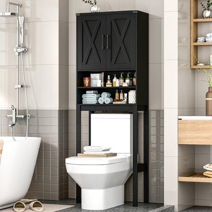 Vabches Over The Toilet Storage Cabinet with Adjustable Shelf, Black