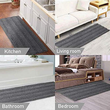 Turquoize Bathroom Runner Rug 17"x47", Soft Absorbent Chenille Bath Rug