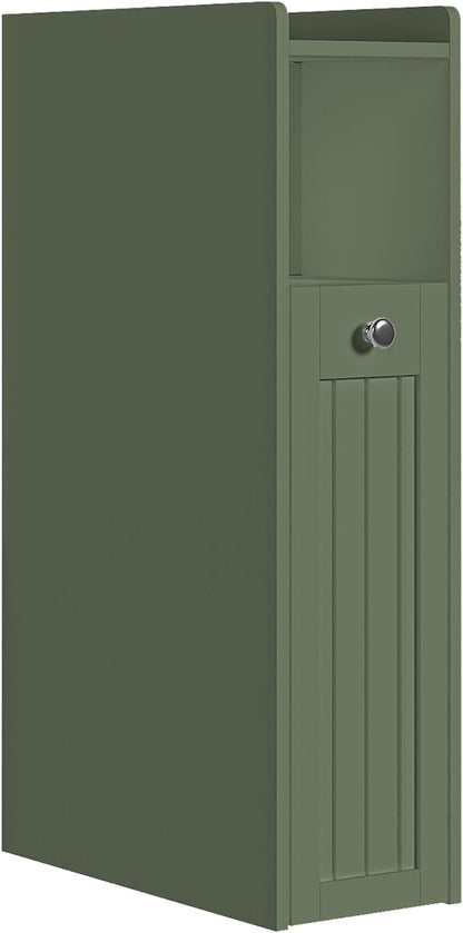 ChooChoo Slim Bathroom Storage Cabinet with Slide Out Drawers | Narrow Storage Organizer with Hidden Storage, Freestanding Toilet Paper Holder, Bathroom Cabinet for Small Places, Green