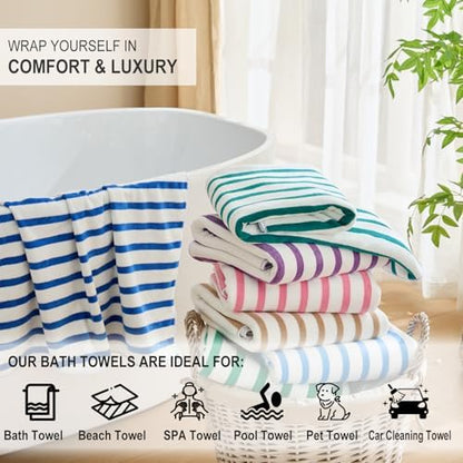 JML Microfiber Beach Towels, 4 Pack, 27" x 55", Cabana Stripe Dark Green