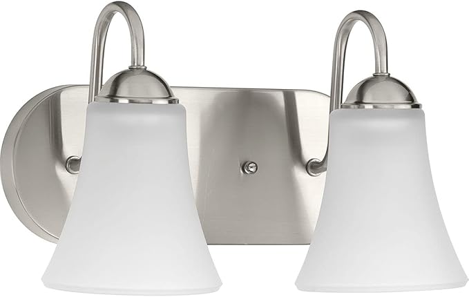 Progress Lighting Classic Collection 2-Light Etched Glass Traditional Bath Vanity Light Brushed Nickel, 7-7/8" x 13"