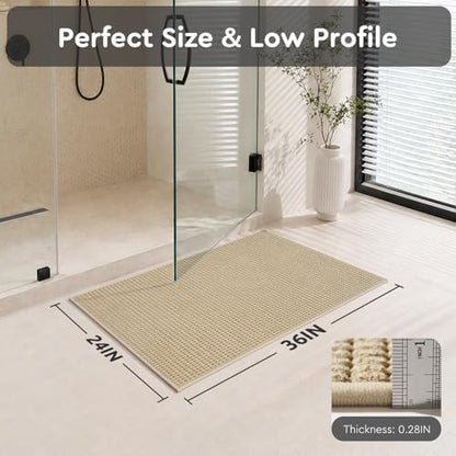 tchdio Bath Mat, Absorbent Bathroom Mat Quick Dry, Thin Bathroom Rugs Fit Under Door, Non Slip Washable Bath Rugs with Solid Rubber Backing, Low Profile Bath Mats for Bathroom, Beige, 24" x 36"
