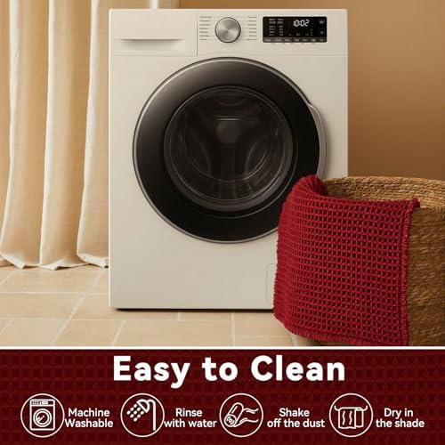 Triohero Waffle Bath Mat, Small Boho Bathroom Rugs Non Slip 16x24 Burgundy