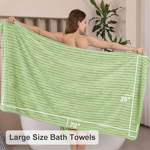 4 Pcs Grass Green Cabana Stripe Large Bath Towels 35"x70" Oversized Bath Sheet Soft Breathable Jumbo Bathroom Towels Highly Absorbent Shower Towel Quick Dry Beach Chair Towel Spa Gym Hotel Towel Set