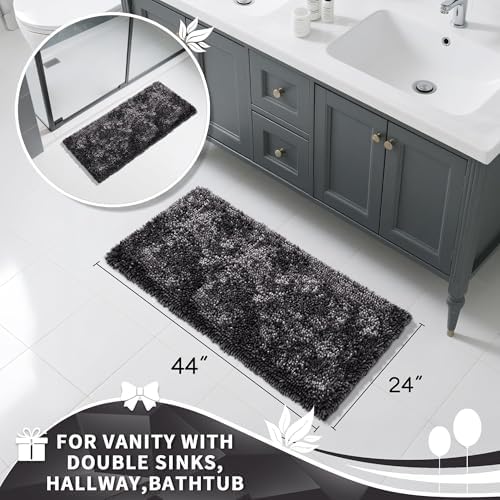 Yimobra Long Bathroom Rug Non Slip 44x24 Inch, Extra Thick Soft Absorbent Chenille Bath Mat, Machine Washable Quick Dry Bath Rugs for Bathroom Floor, Tub and Shower, Home Decor Accessories, Dark Grey