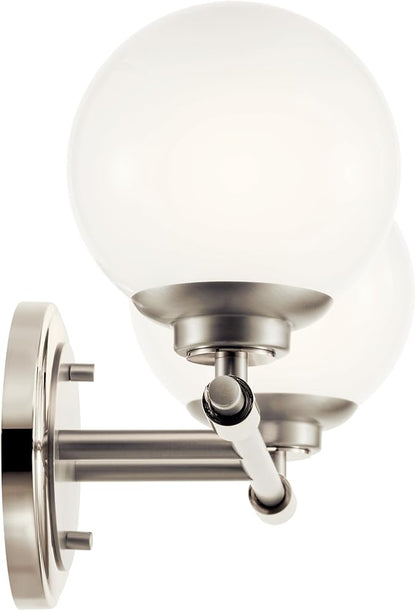 Kichler Benno 2-Light Vanity, Modern Light with Opal Glass in Polished Nickel and Brushed Nickel, for Bathroom or Powder Room (8.75" x 14.75"), 55171PN