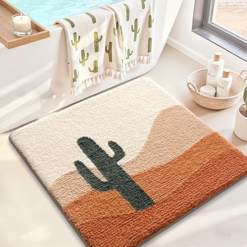 LUMI Square Cactus Bathroom Rug 26x26 Soft Absorbent Bath Mat, Non Slip