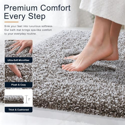 OLANLY Microfiber Bathroom Rugs 47x24, Quick Dry Bath Mat, Brown and White