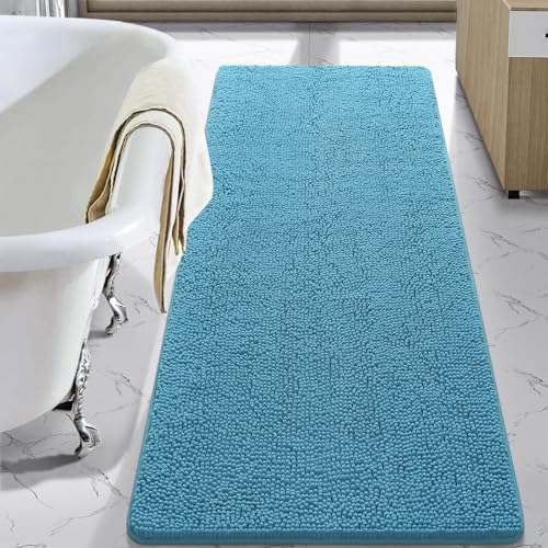 LOCHAS Luxury Bathroom Rug Shaggy Bath Mat 24 x 60 Inch, Light Blue