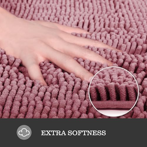 Yeaban Chenille Dusty Rose Bathroom Rug 17"x24", Non-Slip Rubber Backing