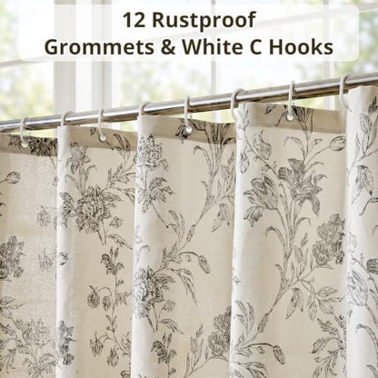 Warmstar Farmhouse Shower Curtain,GreyFloral Shower Curtain for Bathroom Linen Look Vintage Shower Curtain with Weighted Hem,72" W x 84" L