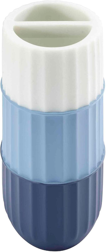 IZOD - Toothbrush Holder, Resin Countertop Bathroom Accessories, Dorm Room Essentials, Striped Bathroom Decor (Clubhouse Collection, Blue)